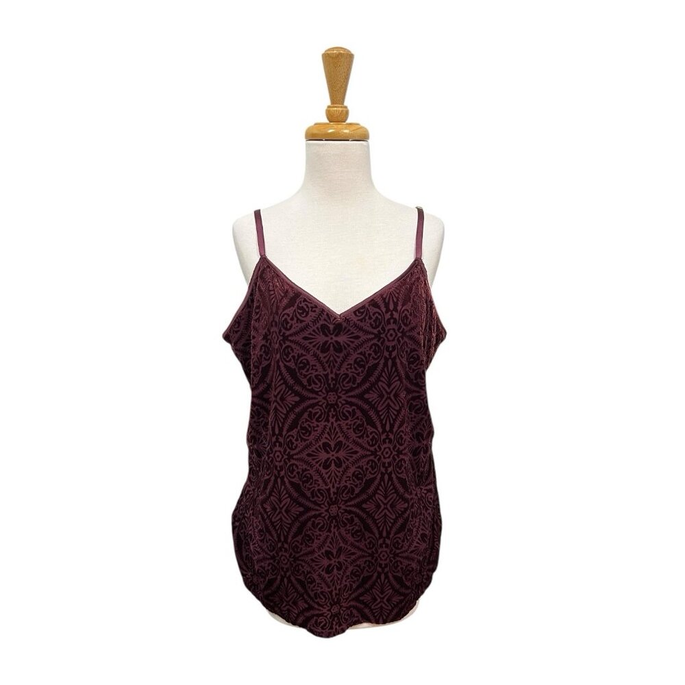 Soma Velvet Burnout Cami Size XL Burgundy Top